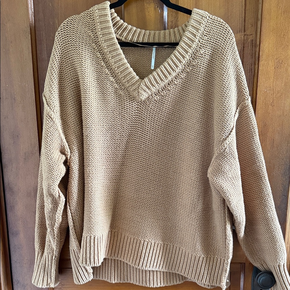 Free People Tan V-Neck Sweater